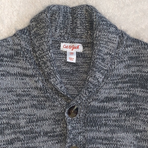 Cat & Jack Gray and White Sweater 18M Buttons EUC - Picture 2 of 9